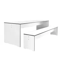conmoto - riva set 180 - 1 table + 1 banc - blanc/stratifié/1x banc 176x35x44cm/22kg/1x table 180x70x72cm/45kg